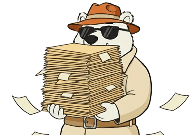 Illustration of a bear carrying a pile of documents