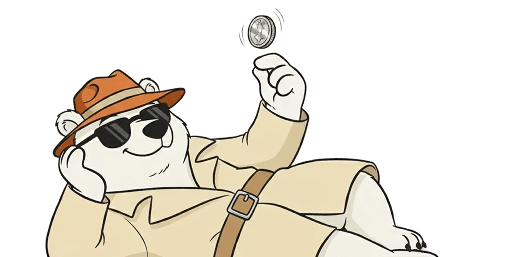 Illustration of a bear tossing a coin