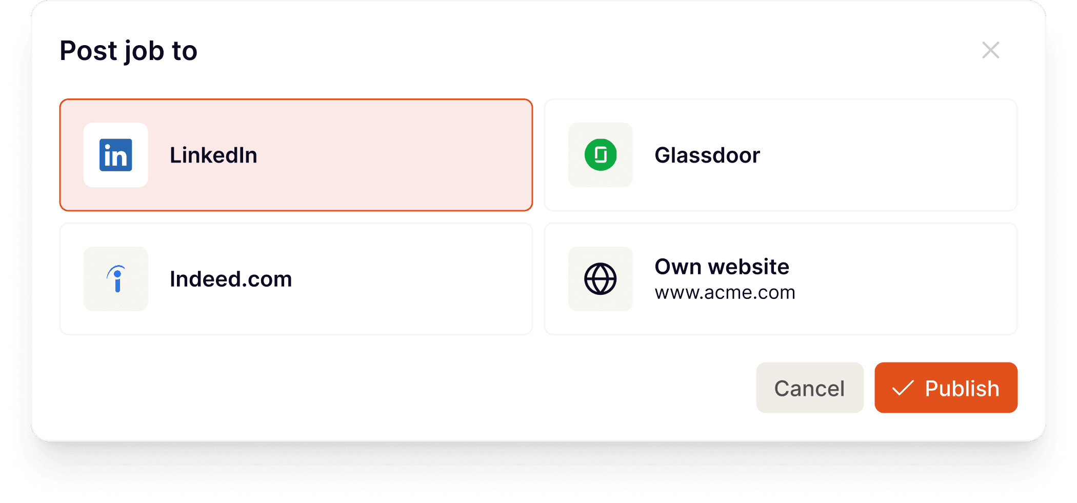 Screenshot of the job board selector in Adeptiq