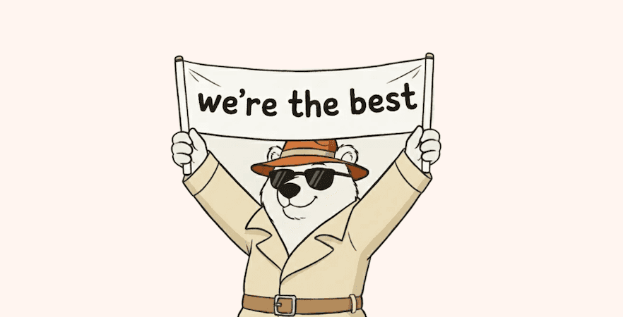 An illustration of a bear holding up a sign "we're the best"