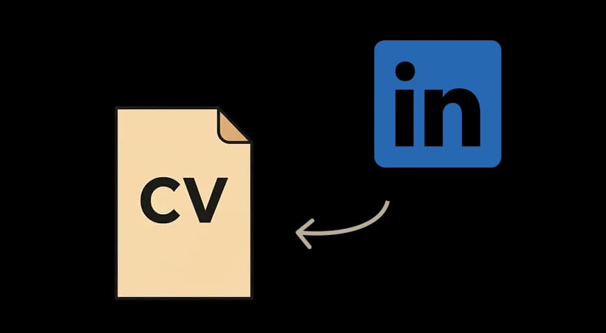 An illustration of a CV and the LinkedIn logo