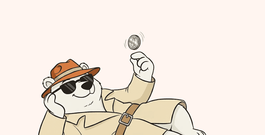 An illustration of a bear tossing a coin