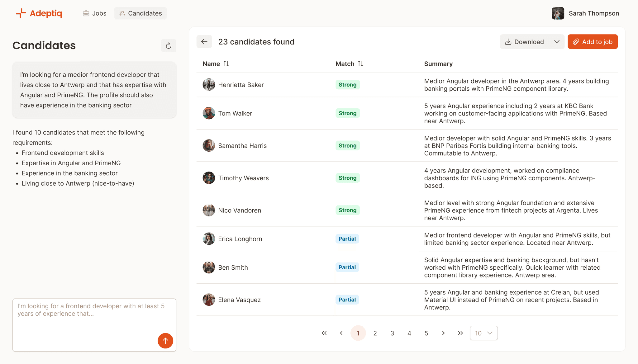 Screenshot of the AI Search feature in Adeptiq