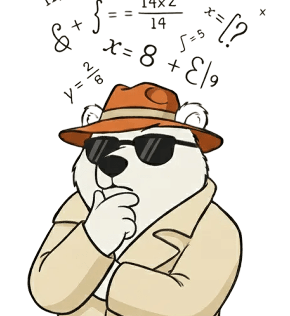An illustration of a bear thinking about complicated mathematical equations