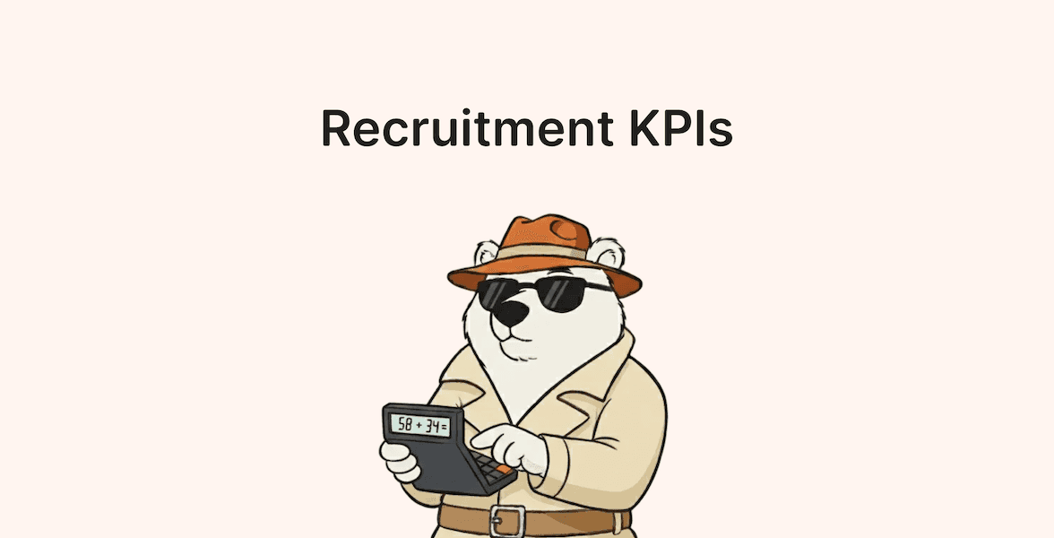 An illustration of a bear using a calculator, next to a text "Recruitment KPIs"
